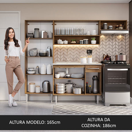 Cocina Integral Emily Marron 229x186cm con Mesón de Acero Inoxidable y sin Estufa - COCINAS | Bylmo