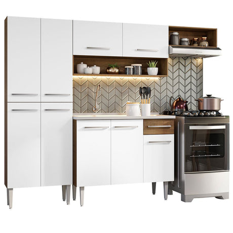 Cocina Integral Emily Blanco 229x186cm con Mesón de Acero Inoxidable y sin Estufa - COCINAS | Bylmo
