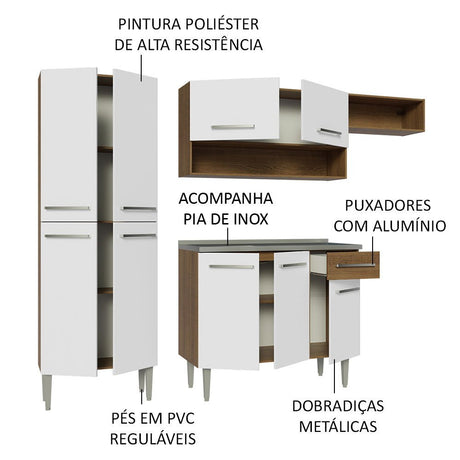 Cocina Integral Emily Blanco 229x186cm con Mesón de Acero Inoxidable y sin Estufa - COCINAS | Bylmo