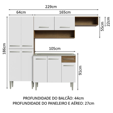 Cocina Integral Emily Blanco 229x186cm con Mesón de Acero Inoxidable y sin Estufa - COCINAS | Bylmo