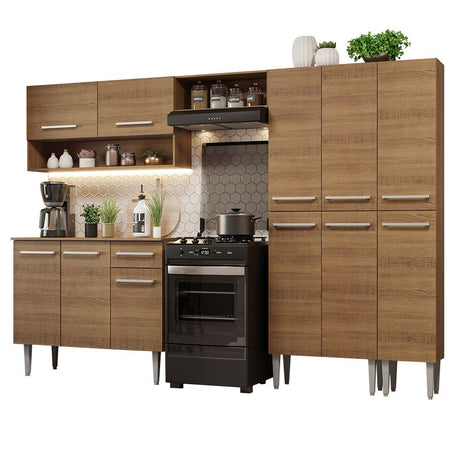 Cocina Integral Emily Marron 261x186cm con Mesón de Madera y sin Estufa - COCINAS | Bylmo