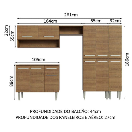 Cocina Integral Emily Marron 261x186cm con Mesón de Madera y sin Estufa - COCINAS | Bylmo