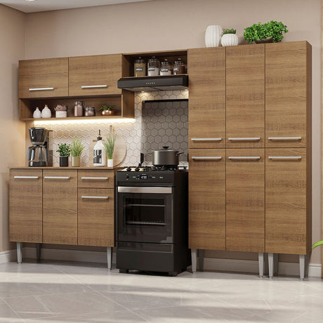 Cocina Integral Emily Marron 261x186cm con Mesón de Madera y sin Estufa - COCINAS | Bylmo