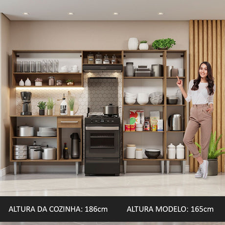 Cocina Integral Emily Marron 261x186cm con Mesón de Madera y sin Estufa - COCINAS | Bylmo