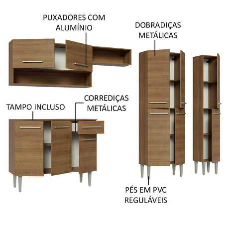 Cocina Integral Emily Marron 261x186cm con Mesón de Madera y sin Estufa - COCINAS | Bylmo