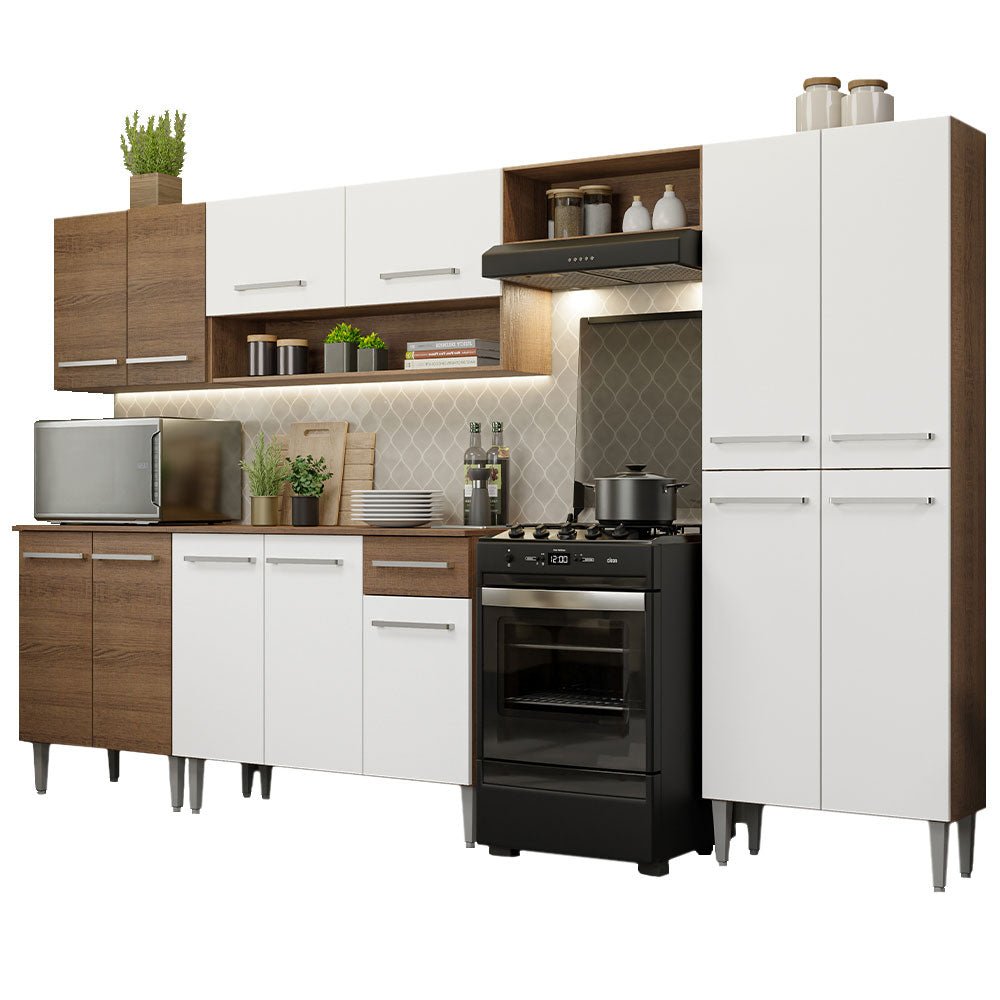 Cocina Integral Emily Blanco 293x186cm con Mesón de Madera y sin Estufa - COCINAS | Bylmo