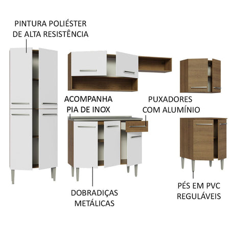 Cocina Integral Emily Blanco 293x186cm con Mesón de Acero Inoxidable con Catorce Entrepaños y sin Estufa - COCINAS | Bylmo
