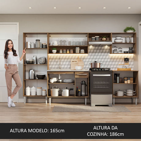 Cocina Integral Emily Blanco 293x186cm con Mesón de Acero Inoxidable con Catorce Entrepaños y sin Estufa - COCINAS | Bylmo