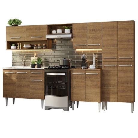 Cocina Integral Emily Marron 293x186cm con Mesón de Acero Inoxidable y sin Estufa - COCINAS | Bylmo