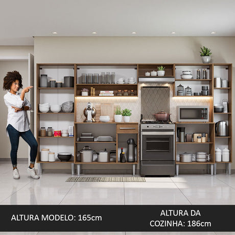 Cocina Integral Emily Joy Marron 325x186cm con Mesón de Madera con Diceciocho Entrepaños y sin Estufa - COCINAS | Bylmo