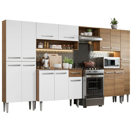 Cocina Integral Emily Joy Marron 325x186cm con Mesón de Madera y sin Estufa - COCINAS | Bylmo