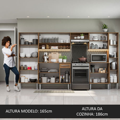 Cocina Integral Emily Joy Marron 325x186cm con Mesón de Madera y sin Estufa - COCINAS | Bylmo