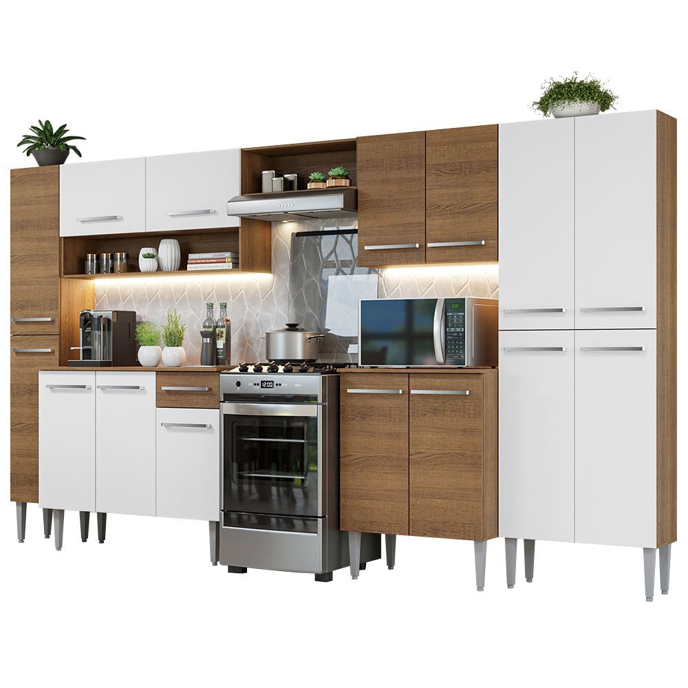 Cocina Integral Emily Blanco 325x186cm con Mesón de Madera y sin Estufa - COCINAS | Bylmo