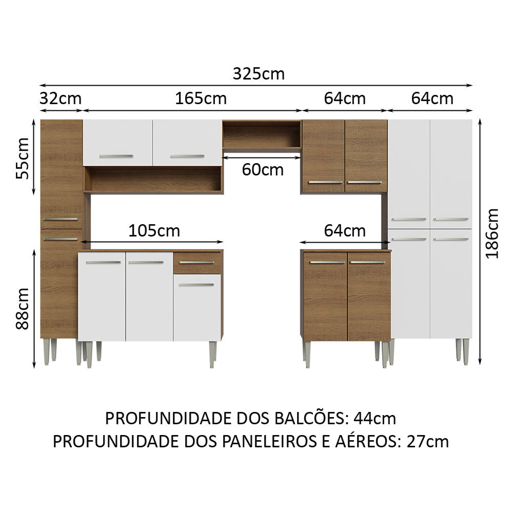Cocina Integral Emily Blanco 325x186cm con Mesón de Madera y sin Estufa - COCINAS | Bylmo
