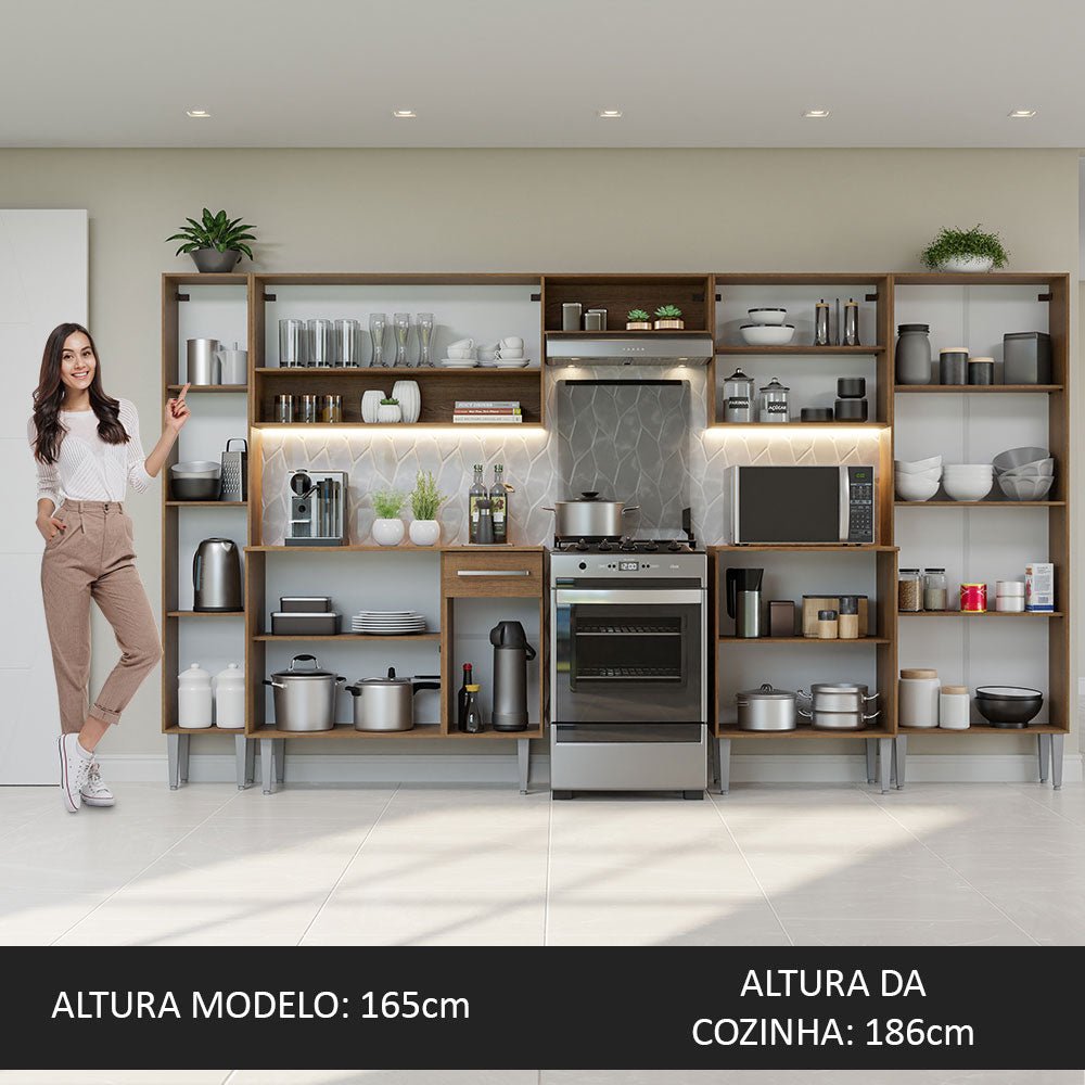 Cocina Integral Emily Blanco 325x186cm con Mesón de Madera y sin Estufa - COCINAS | Bylmo