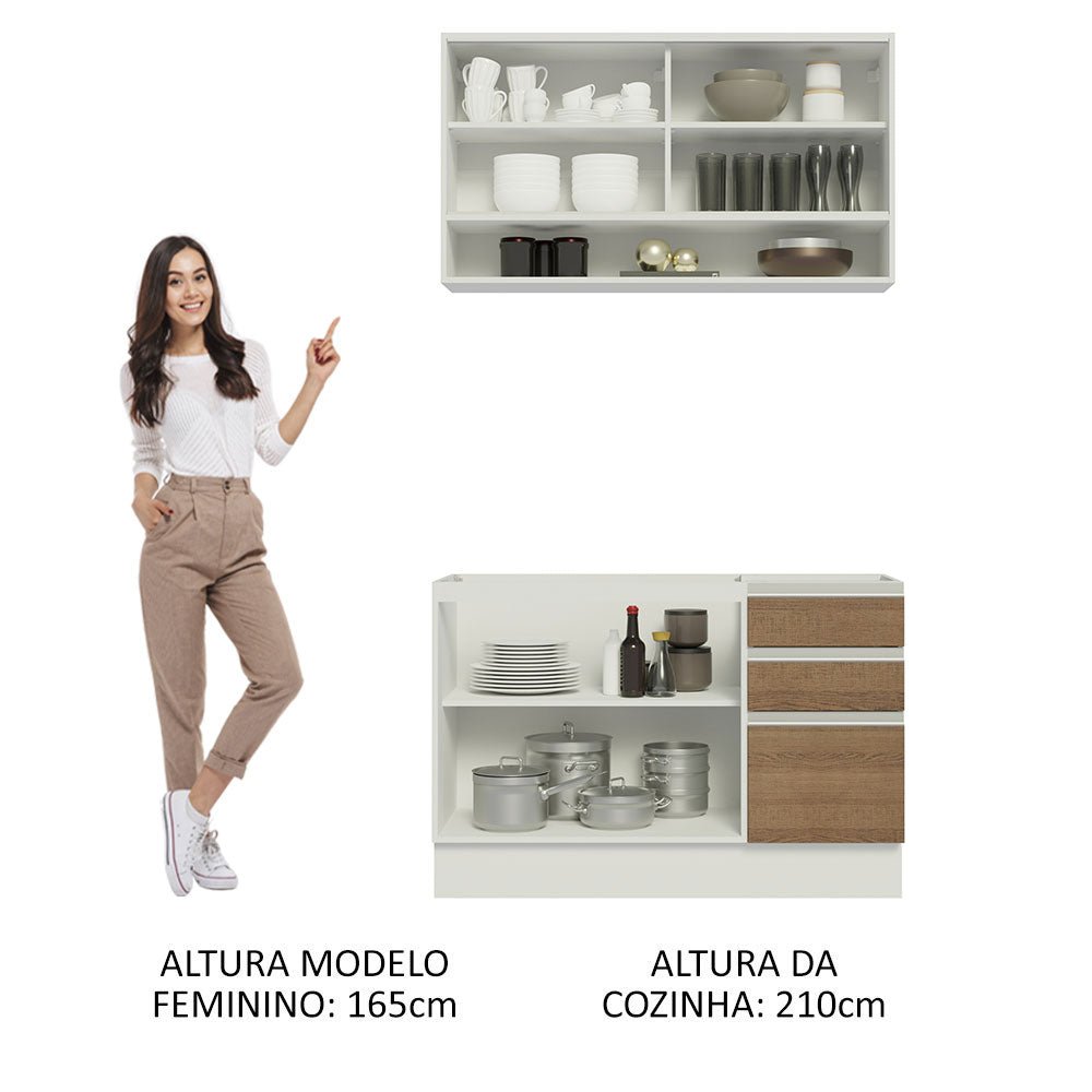Cocina Integral Glamy Marron 120x225cm sin Mesón con Siete Entrepaños y sin Estufa - COCINAS | Bylmo