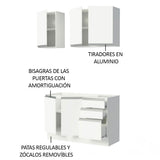 Cocina Integral Glamy Blanco 120x225cm con Mesón de Acero Inoxidable con Dos Muebles Superiores y sin Estufa - COCINAS | Bylmo