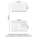 Cocina Integral Glamy Blanco 120x225cm con Mesón de Acero Inoxidable con Dos Muebles Superiores y sin Estufa - COCINAS | Bylmo