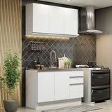 Cocina Integral Glamy Blanco 120x225cm con Mesón de Acero Inoxidable con Dos Muebles Superiores y sin Estufa - COCINAS | Bylmo