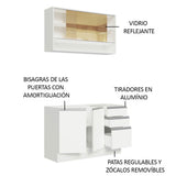 Cocina Integral Glamy Blanco 120x225cm con Mesón de Acero Inoxidable con Cinco Entrepaños y sin Estufa - COCINAS | Bylmo