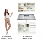 Cocina Integral Glamy Blanco 120x225cm con Mesón de Acero Inoxidable con Cinco Entrepaños y sin Estufa - COCINAS | Bylmo