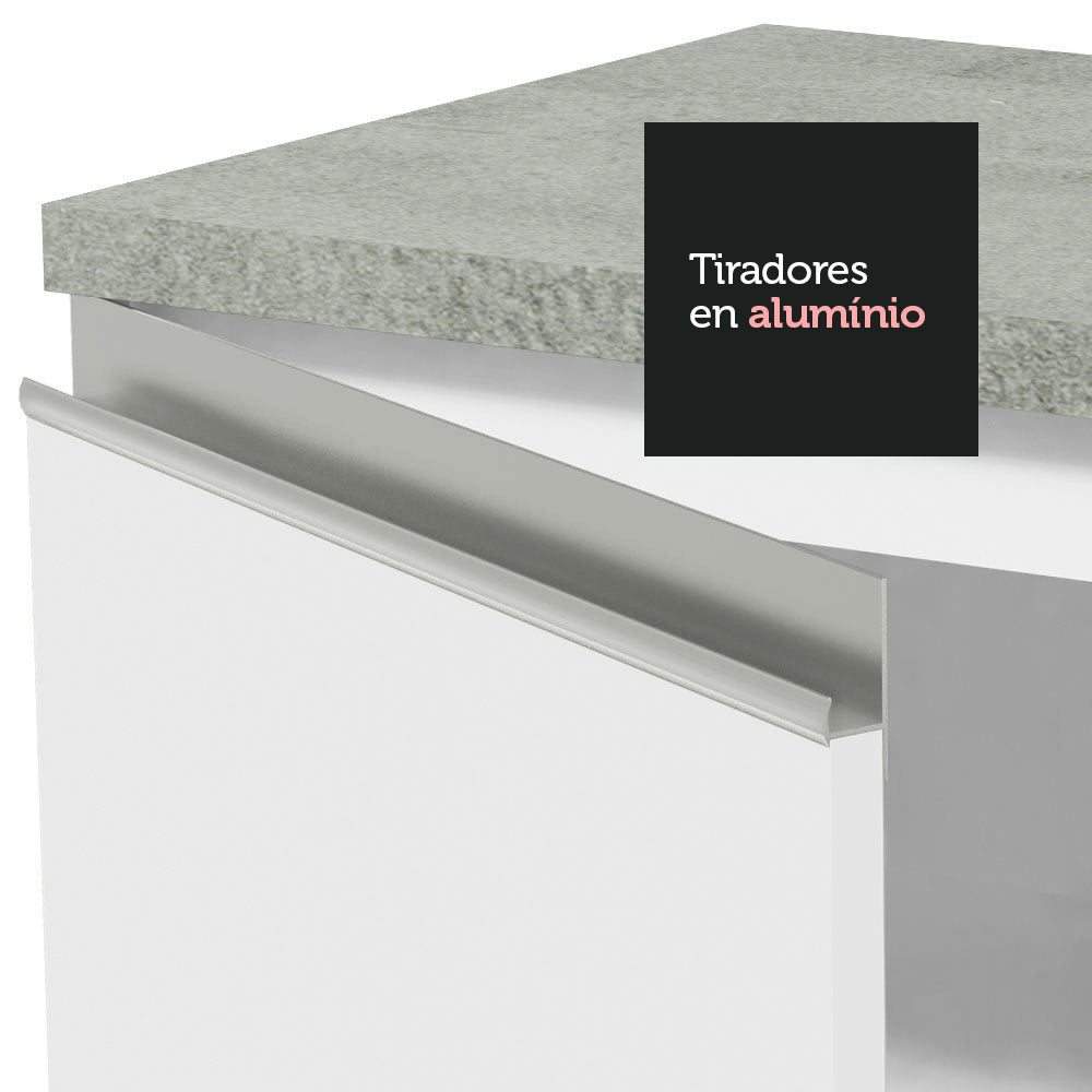 Cocina Integral Glamy Blanco 120x225cm con Mesón de Acero Inoxidable con Cinco Entrepaños y sin Estufa - COCINAS | Bylmo