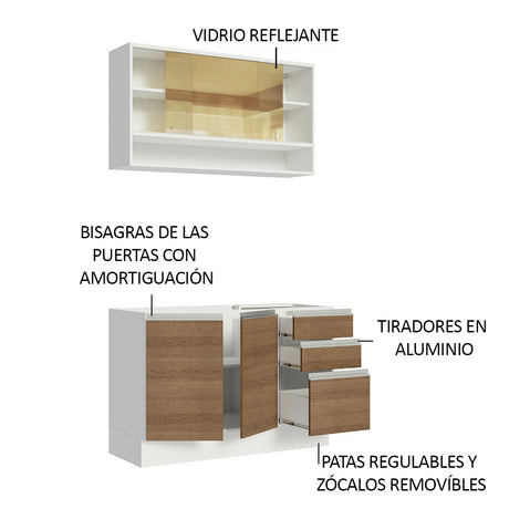 Cocina Integral Glamy Marron 120x225cm con Mesón de Acero Inoxidable con Tres Cajones y sin Estufa - COCINAS | Bylmo