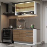 Cocina Integral Glamy Marron 120x225cm con Mesón de Acero Inoxidable con Tres Cajones y sin Estufa - COCINAS | Bylmo