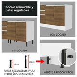 Cocina Integral Glamy Marron 120x225cm con Mesón de Acero Inoxidable con Tres Cajones y sin Estufa - COCINAS | Bylmo