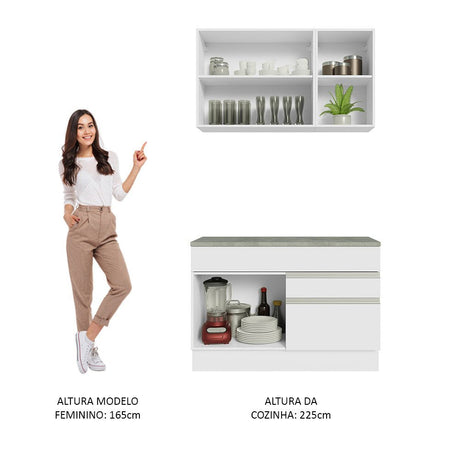 Cocina Integral Glamy Blanco 120x225cm con Mesón de Acero Inoxidable con Dos Cajones y sin Estufa - COCINAS | Bylmo