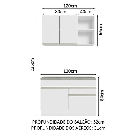 Cocina Integral Glamy Blanco 120x225cm con Mesón de Acero Inoxidable con Dos Cajones y sin Estufa - COCINAS | Bylmo