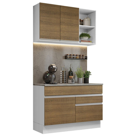 Cocina Integral Glamy Marron 120x225cm con Mesón de Acero Inoxidable con Dos Cajones y sin Estufa - COCINAS | Bylmo