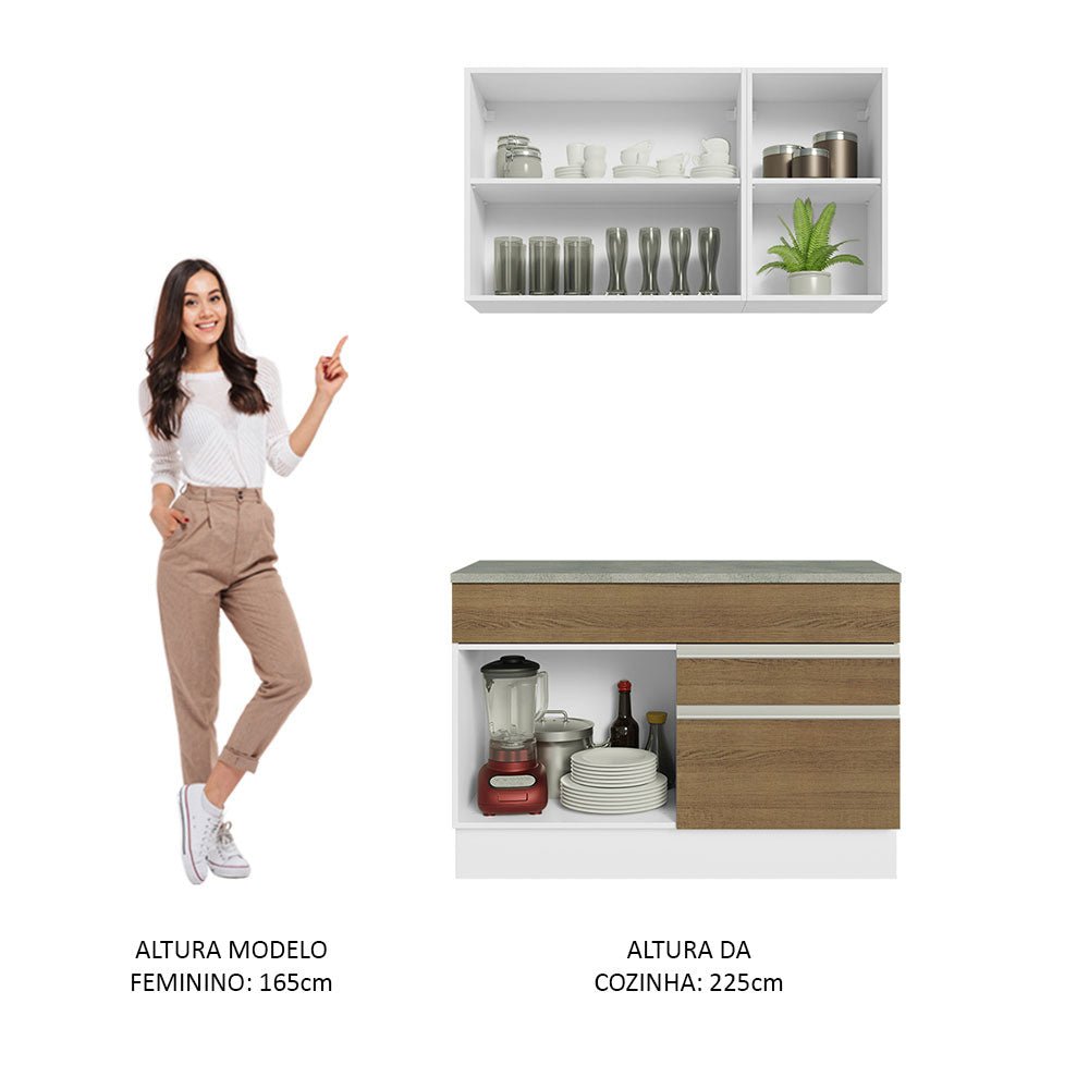 Cocina Integral Glamy Marron 120x225cm con Mesón de Acero Inoxidable con Dos Cajones y sin Estufa - COCINAS | Bylmo