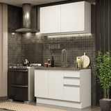 Cocina Integral Glamy Blanco 120x225cm con Mesón de Acero Inoxidable y sin Estufa - COCINAS | Bylmo
