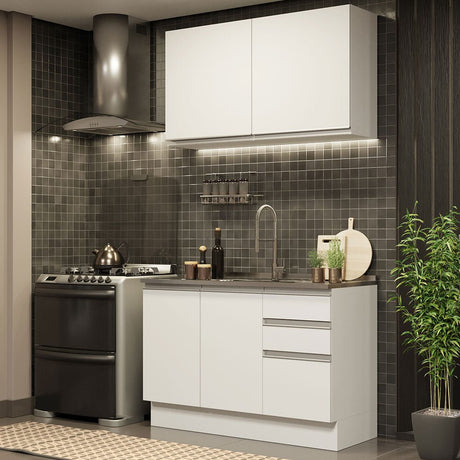 Cocina Integral Glamy Blanco 120x225cm con Mesón de Acero Inoxidable y sin Estufa - COCINAS | Bylmo