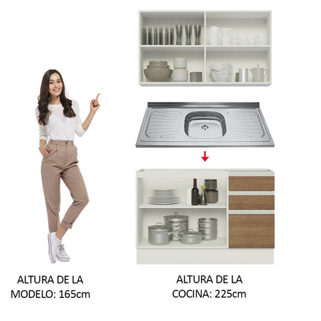 Cocina Integral Glamy Marron 120x225cm con Mesón de Acero Inoxidable y sin Estufa - COCINAS | Bylmo