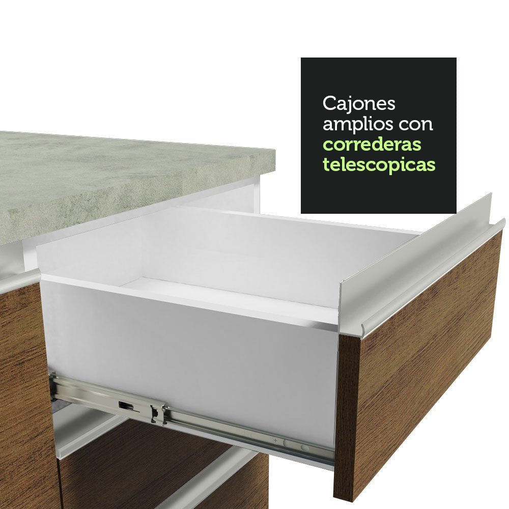 Cocina Integral Glamy Marron 120x225cm con Mesón de Acero Inoxidable y sin Estufa - COCINAS | Bylmo