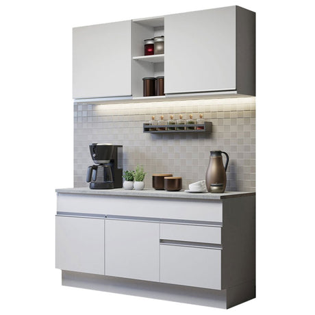 Cocina Integral Glamy Blanco 150x225cm con Mesón de Acero Inoxidable y sin Estufa - COCINAS | Bylmo