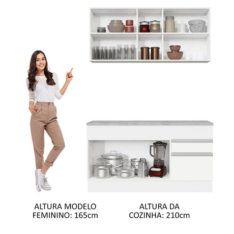 Cocina Integral Glamy Blanco 150x225cm con Mesón de Acero Inoxidable y sin Estufa - COCINAS | Bylmo