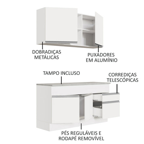 Cocina Integral Glamy Blanco 150x225cm con Mesón de Acero Inoxidable y sin Estufa - COCINAS | Bylmo