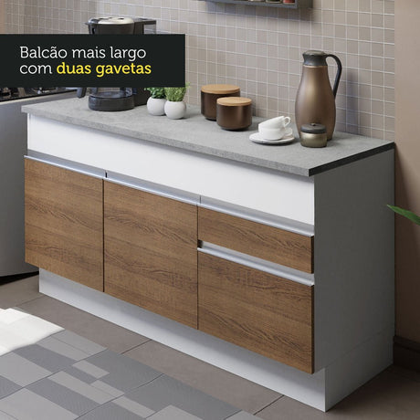 Cocina Integral Glamy Marron 150x225cm con Mesón de Madera y sin Estufa - COCINAS | Bylmo