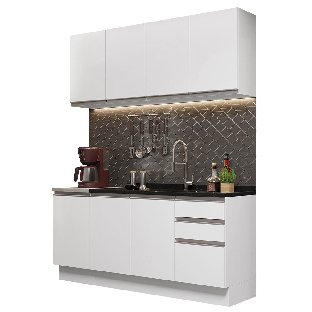 Cocina Integral Glamy Blanco 160x225cm sin Mesón con Tres Cajones y sin Estufa - COCINAS | Bylmo