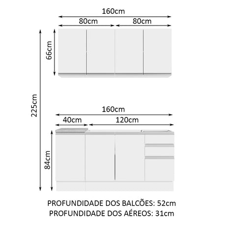 Cocina Integral Glamy Blanco 160x225cm sin Mesón con Tres Cajones y sin Estufa - COCINAS | Bylmo