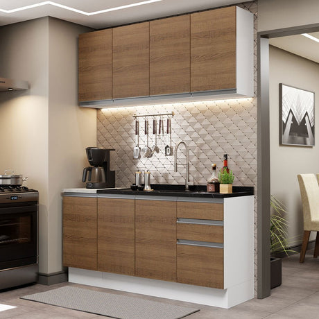 Cocina Integral Glamy Marron 160x225cm sin Mesón con Tres Cajones y sin Estufa - COCINAS | Bylmo