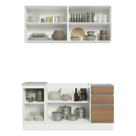 Cocina Integral Glamy Marron 160x225cm sin Mesón con Tres Cajones y sin Estufa - COCINAS | Bylmo