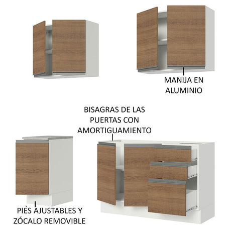 Cocina Integral Glamy Marron 160x225cm sin Mesón con Tres Cajones y sin Estufa - COCINAS | Bylmo