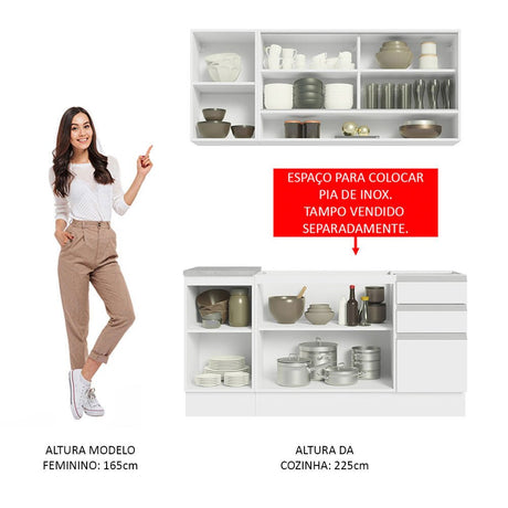 Cocina Integral Glamy Blanco 160x225cm sin Mesón y sin Estufa - COCINAS | Bylmo