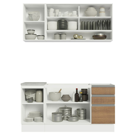 Cocina Integral Glamy Marron 160x225cm sin Mesón con Once Entrepaños y sin Estufa - COCINAS | Bylmo