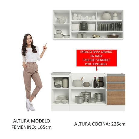 Cocina Integral Glamy Marron 160x225cm sin Mesón con Once Entrepaños y sin Estufa - COCINAS | Bylmo