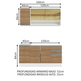 Cocina Integral Glamy Marron 160x225cm sin Mesón con Once Entrepaños y sin Estufa - COCINAS | Bylmo